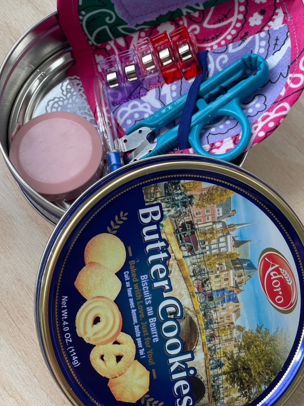 Sewing Kit in a Cookie Tin